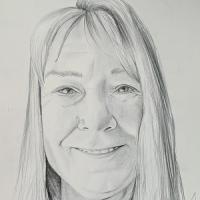 Sketch drawing of art faculty member Barbara Keim.